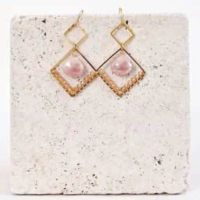 Peach Moonstone Triangle Earrings