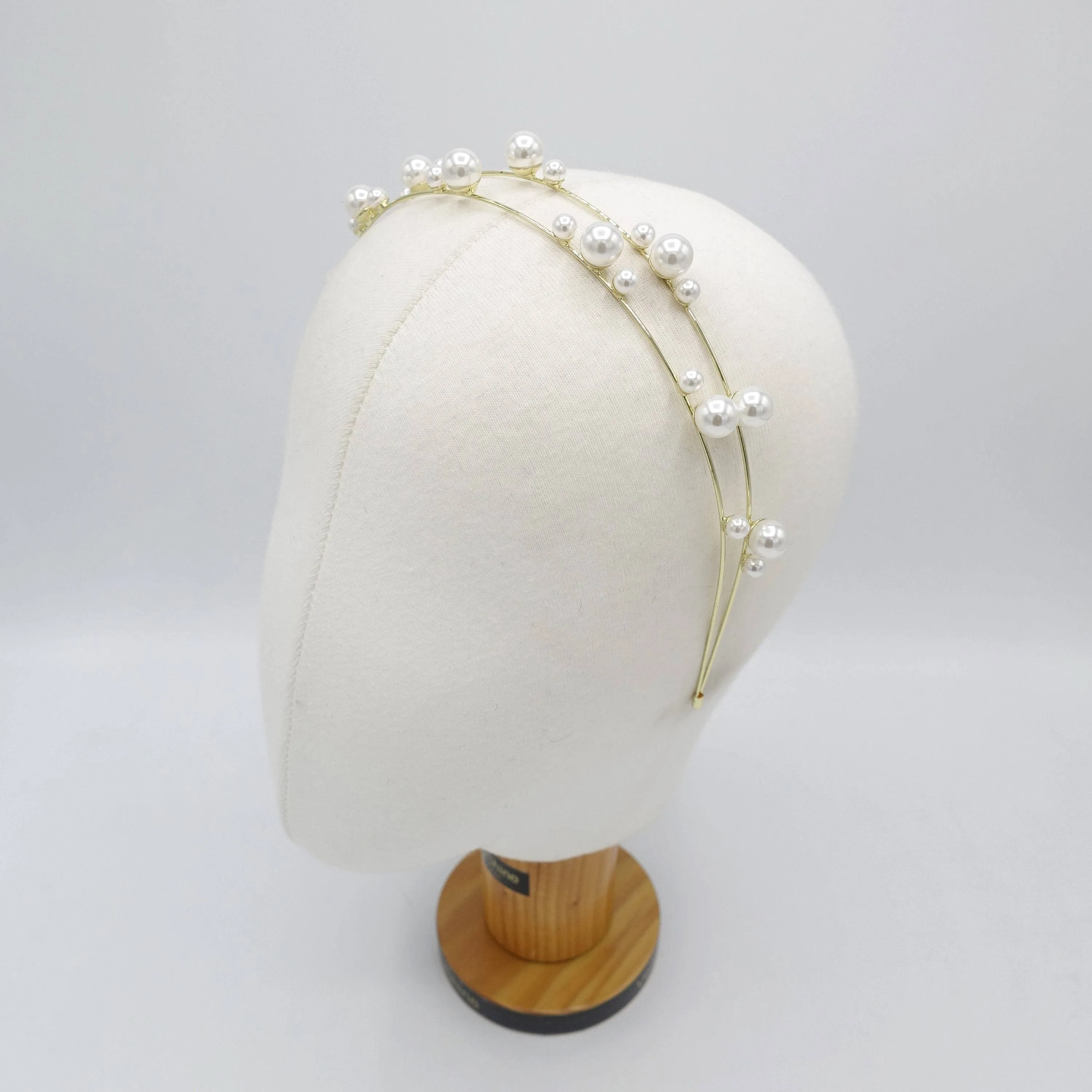 pearl double strand headband thin metal headband for women