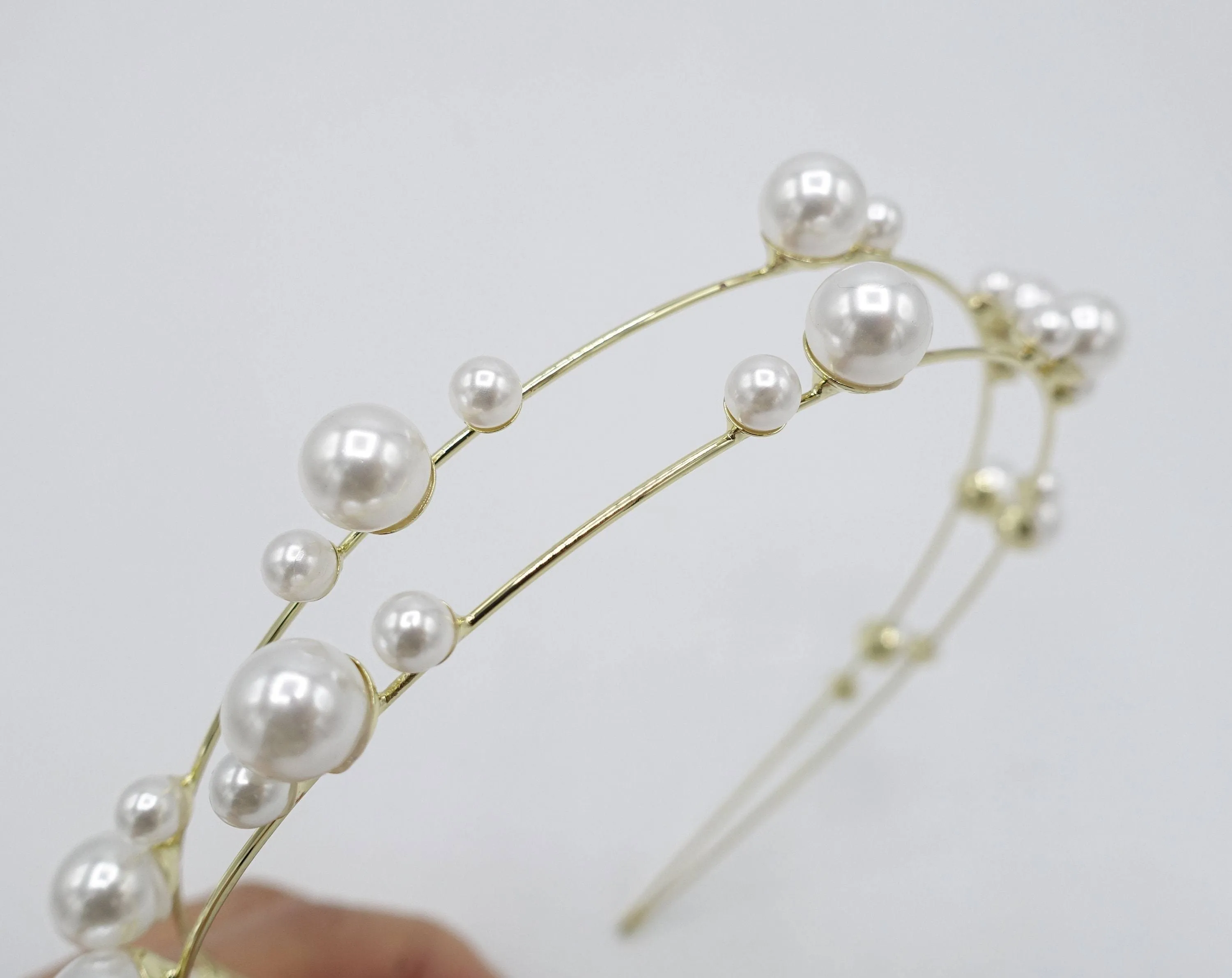 pearl double strand headband thin metal headband for women