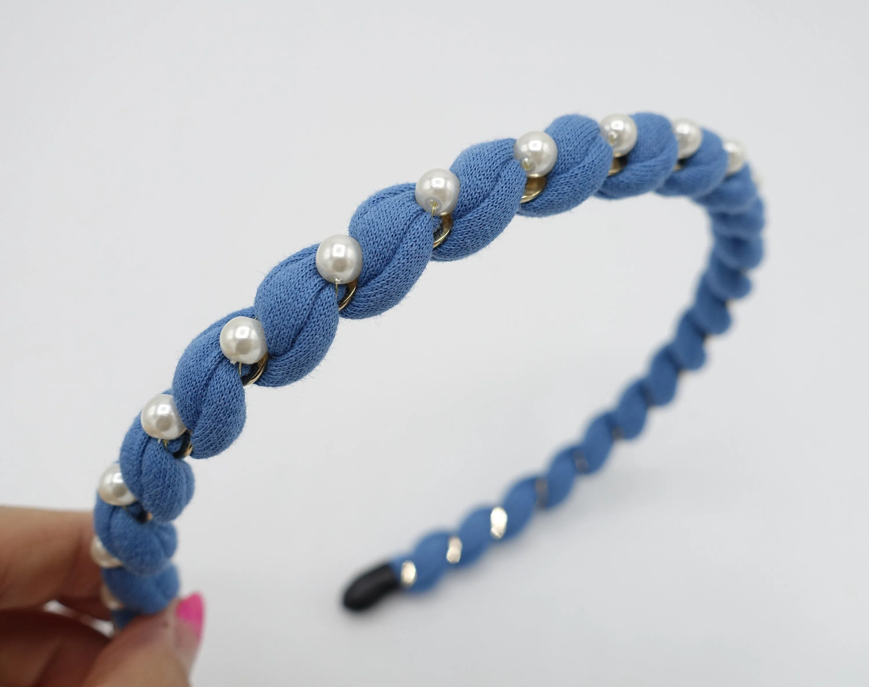 pearl embellished cotton spiral wrap headband thin hairband women hair accessory