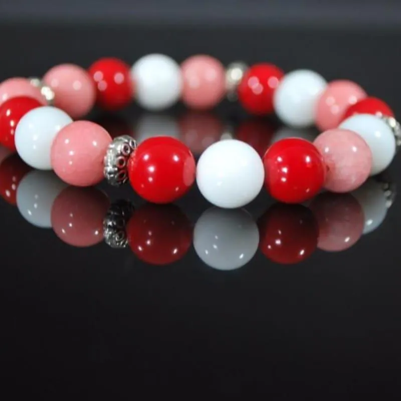 Pink, Red and White  Mixed Color With Antique Silver Bracelets