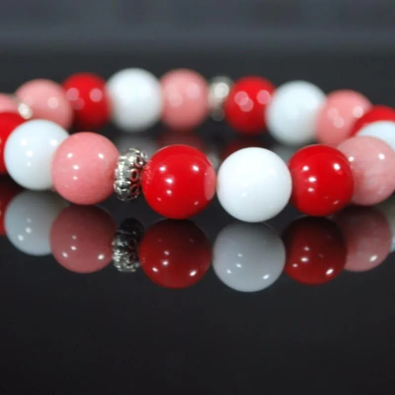 Pink, Red and White  Mixed Color With Antique Silver Bracelets