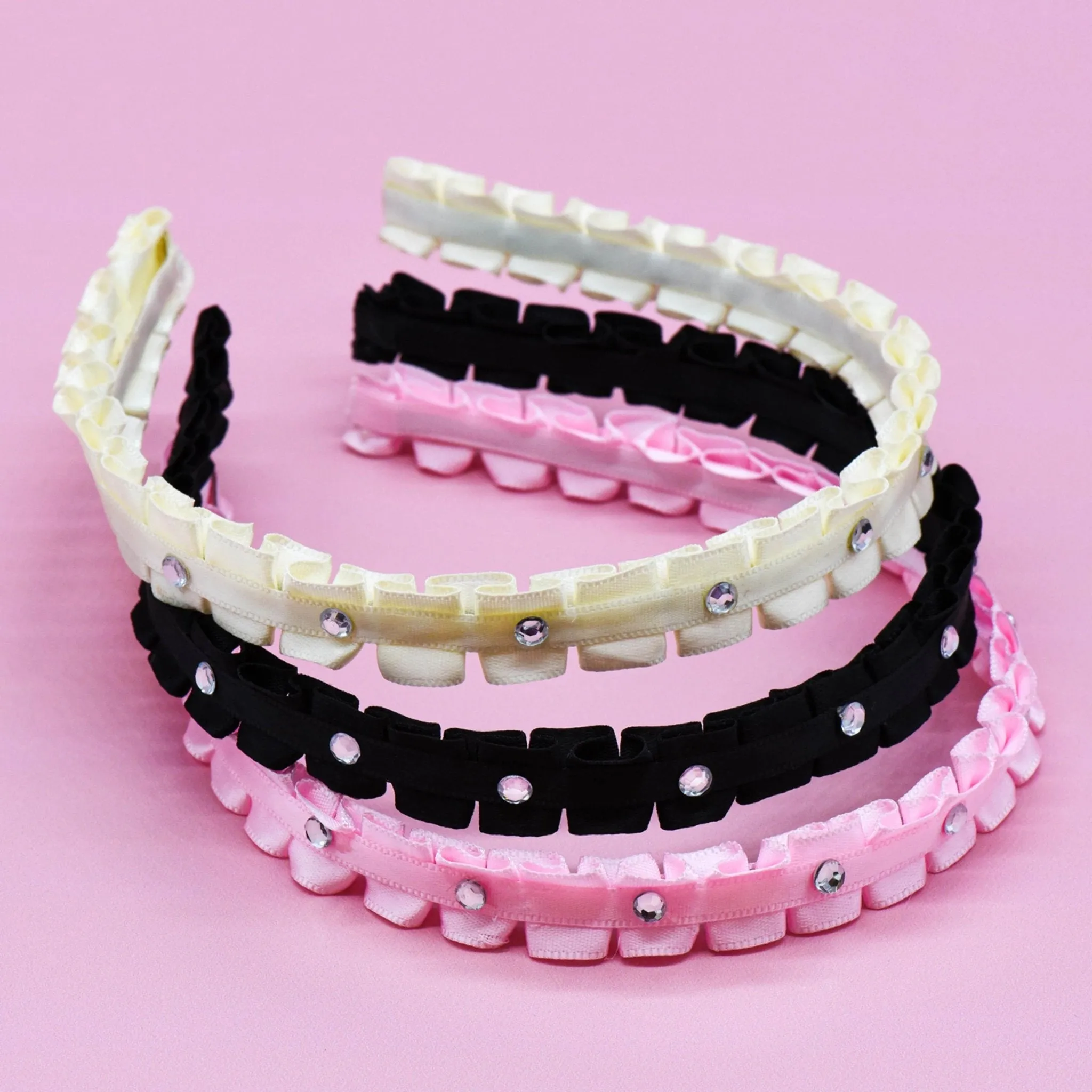 Pleated Rhinestone Headbands - 3 Pack