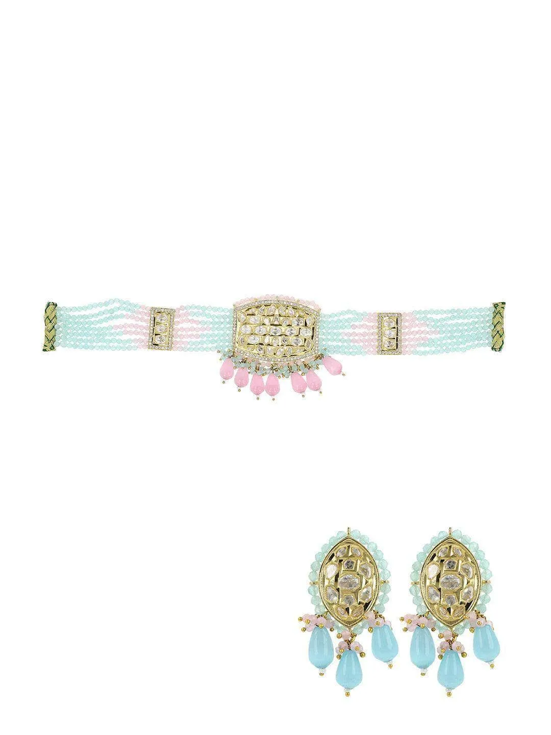 Polki Kundan Beaded Choker Necklace Set