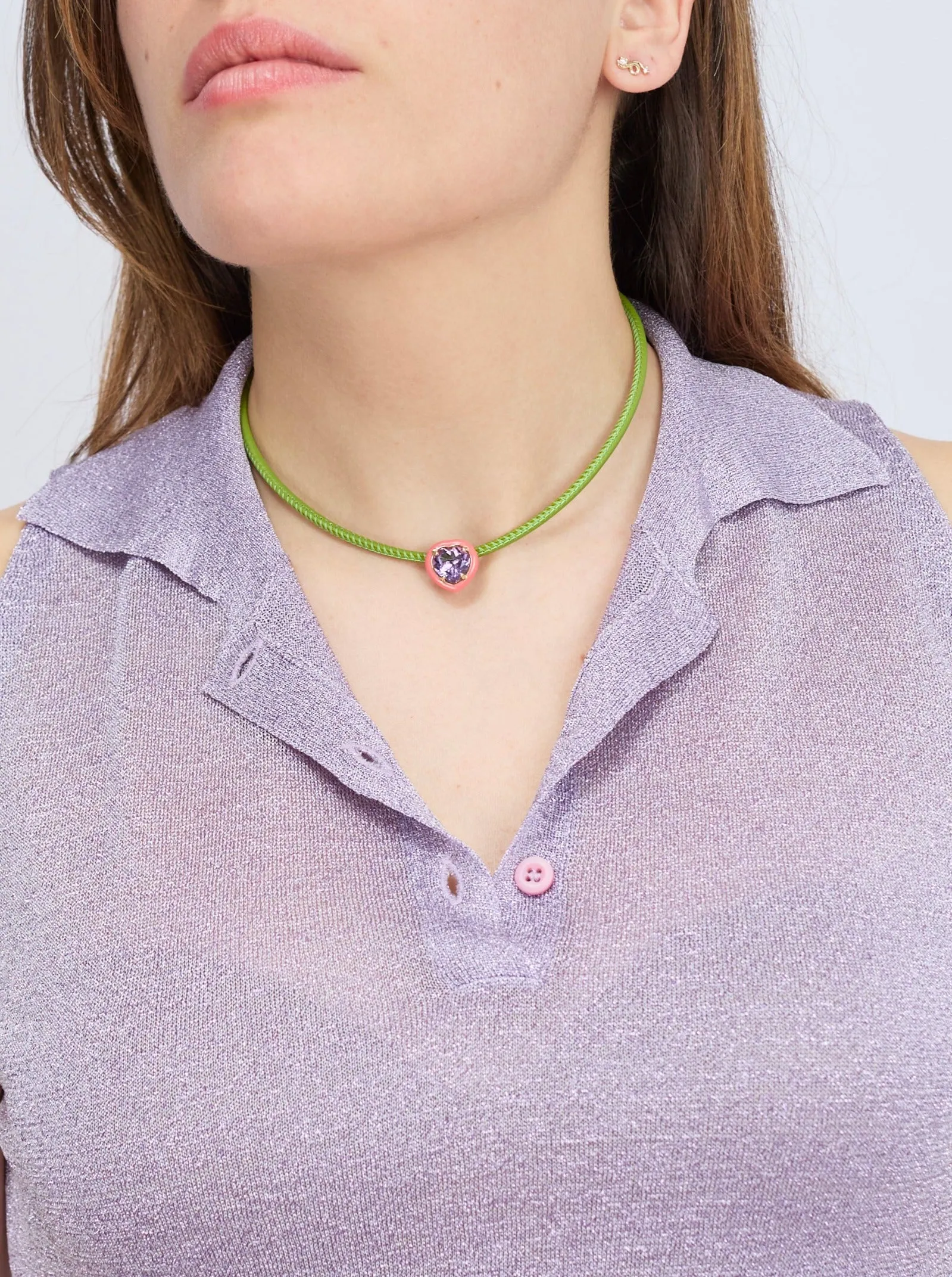 POP CHOKER ~ WITH HEART IN CANDY SETTING IN PINK