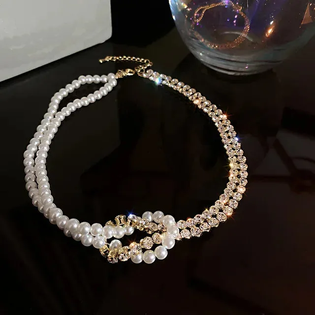 Pre Order:  Pearl Short Chain Rhinestone Choker Necklace