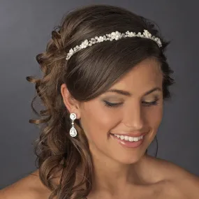 Pretty Ivory Porcelain Flower Pearl Crystal Bridal Headband