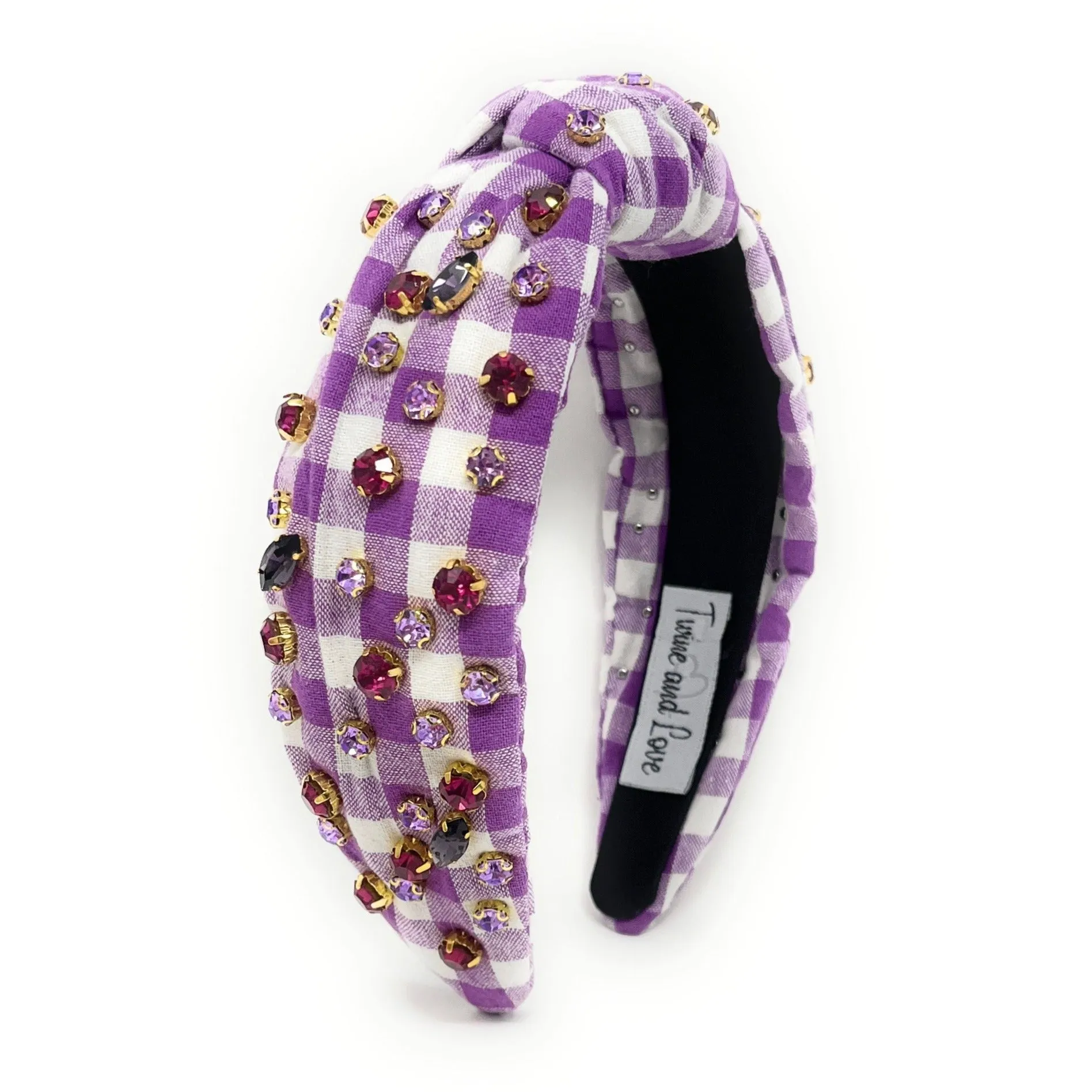 Purple Gingham Jeweled Knot Headband