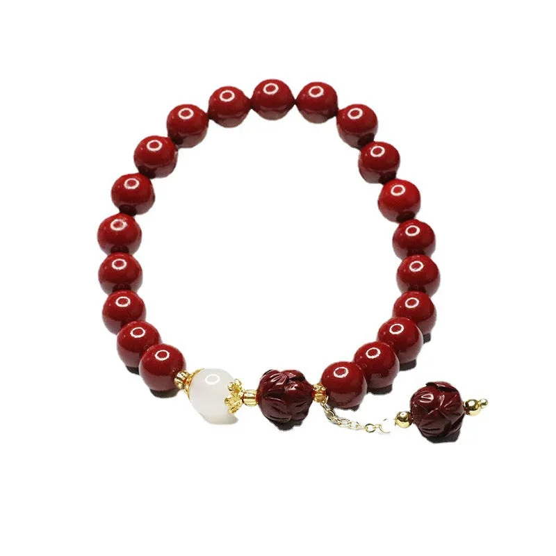 Purple Gold Sand Lotus White Jade Bracelet with Cinnabar Hand Strands