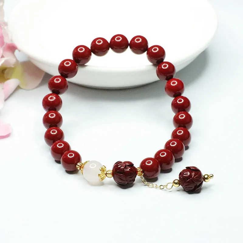 Purple Gold Sand Lotus White Jade Bracelet with Cinnabar Hand Strands