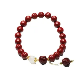 Purple Gold Sand Lotus White Jade Bracelet with Cinnabar Hand Strands