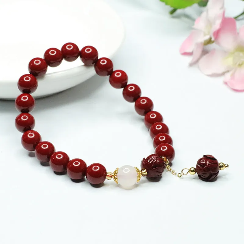 Purple Gold Sand Lotus White Jade Bracelet with Cinnabar Hand Strands