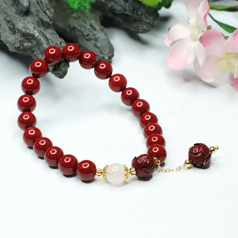 Purple Gold Sand Lotus White Jade Bracelet with Cinnabar Hand Strands