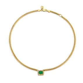 Queen Emerald Cut Emerald Cuban Choker w/ Full Pave Halo | Ready to Ship