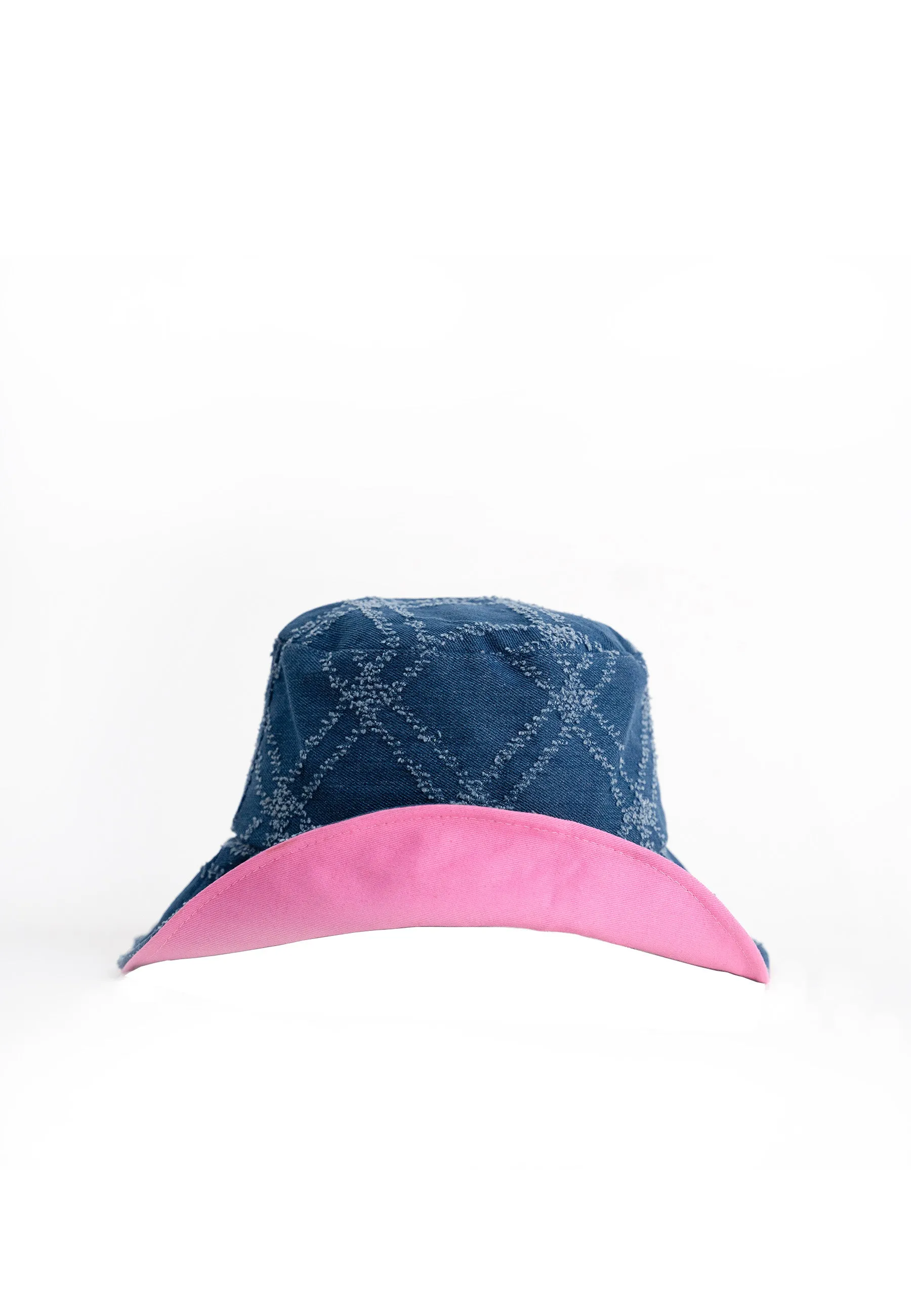 Quilted Denim Bucket Hat in Blue and Pink