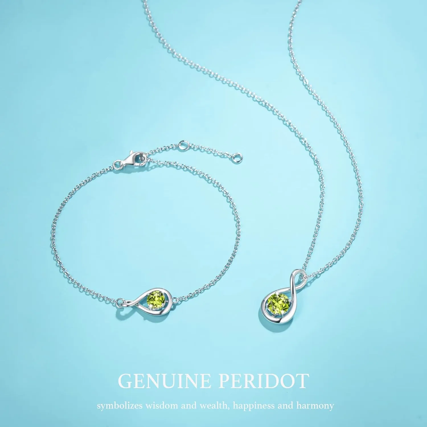 "Infinite Embrace" August Birthstone Peridot Stone Infinity Symbol Sterling Silver Bracelet