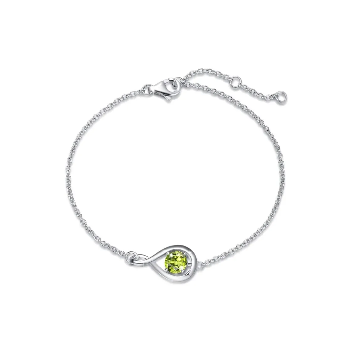 "Infinite Embrace" August Birthstone Peridot Stone Infinity Symbol Sterling Silver Bracelet