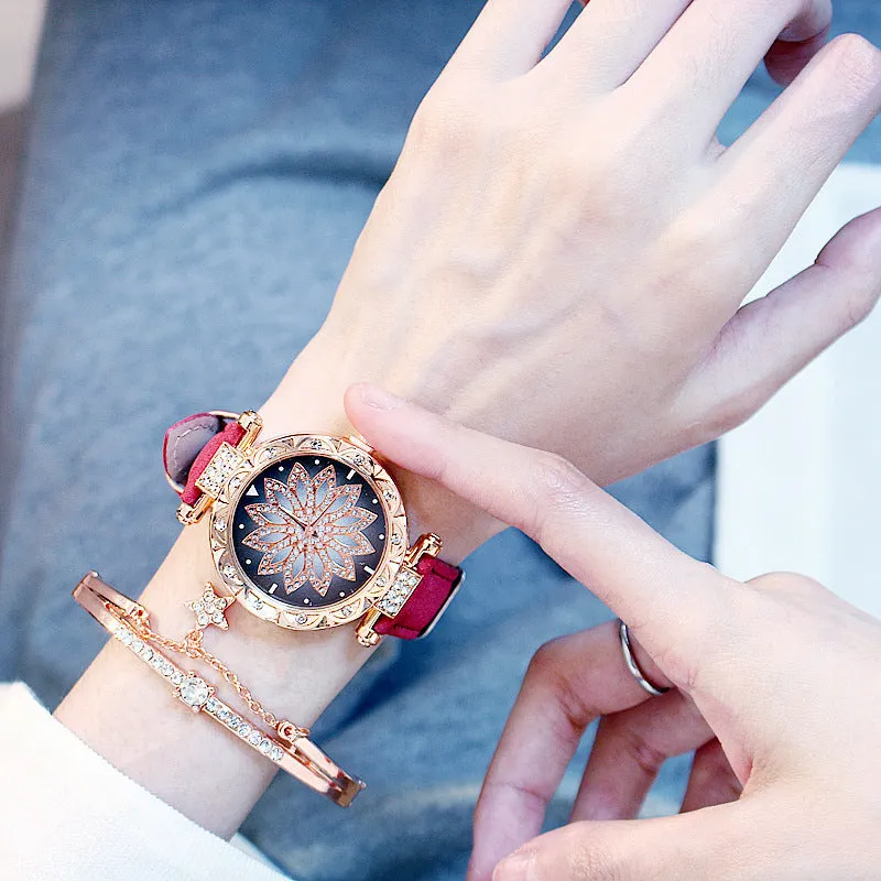 "Rotating Ladies' Net Red Quartz Watch''