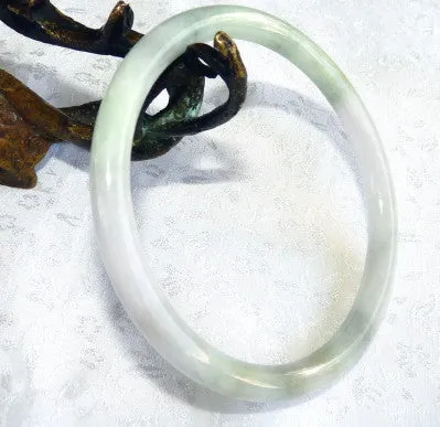 "Yin and Yang" Varied Green Burmese Jadeite Bangle Bracelet 66 mm   Certificate (5020)