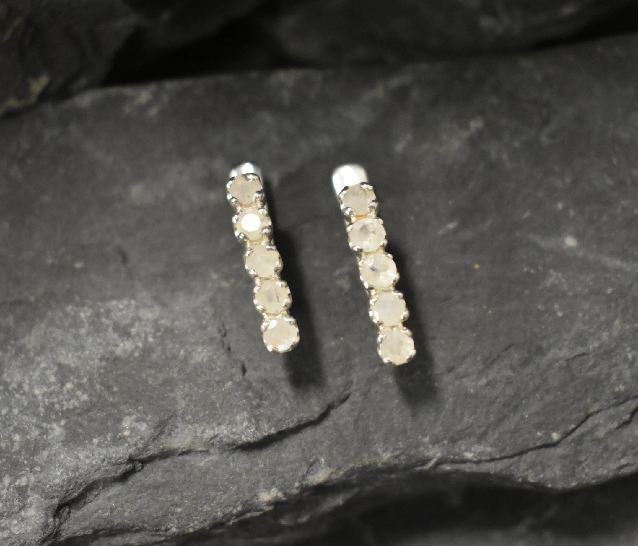 Rainbow Moonstone Earrings - Natural Moonstone Earrings, White Bar Earrings