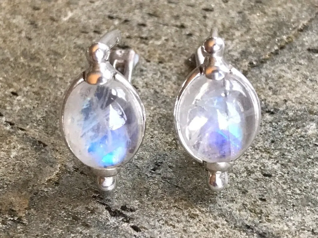 Rainbow Moonstone Earrings - Real Moonstone Studs - Classy Vintage Earrings