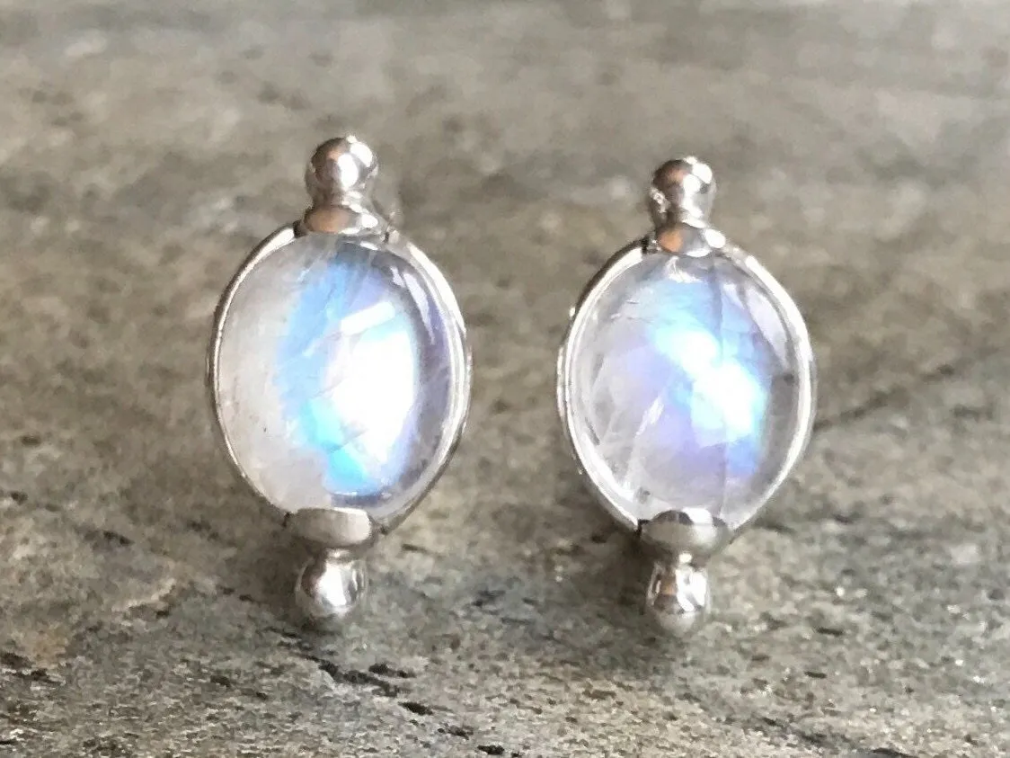 Rainbow Moonstone Earrings - Real Moonstone Studs - Classy Vintage Earrings