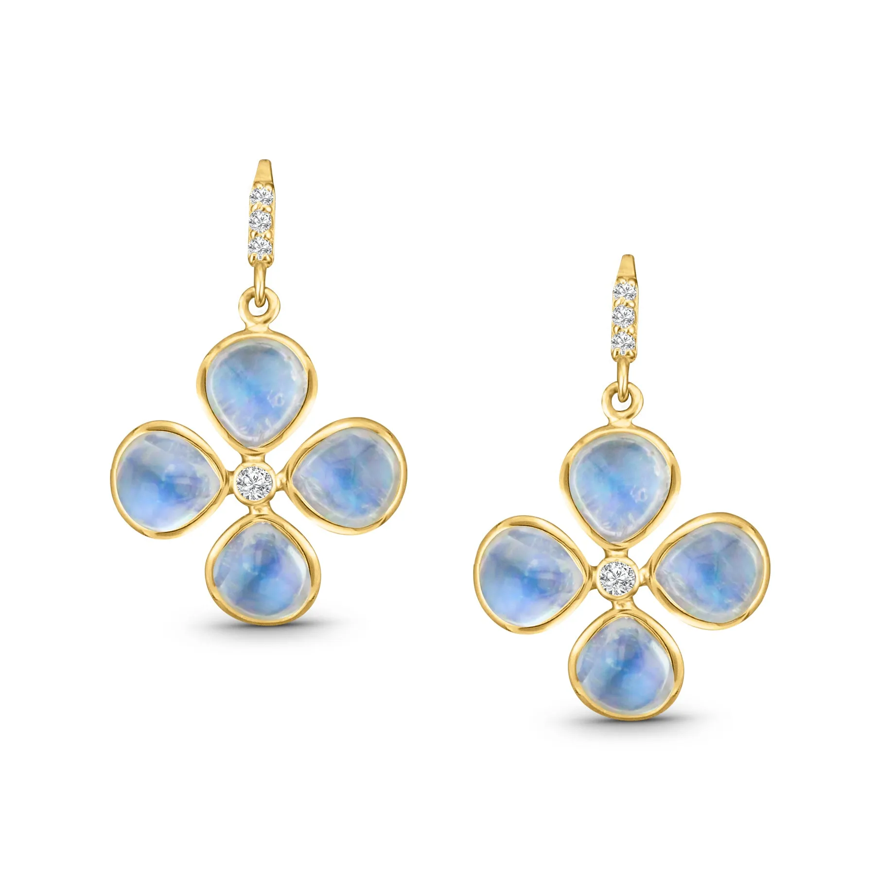 Rainbow Moonstone Tabiz Shape & Diamond Earring In 18K Yellow Gold