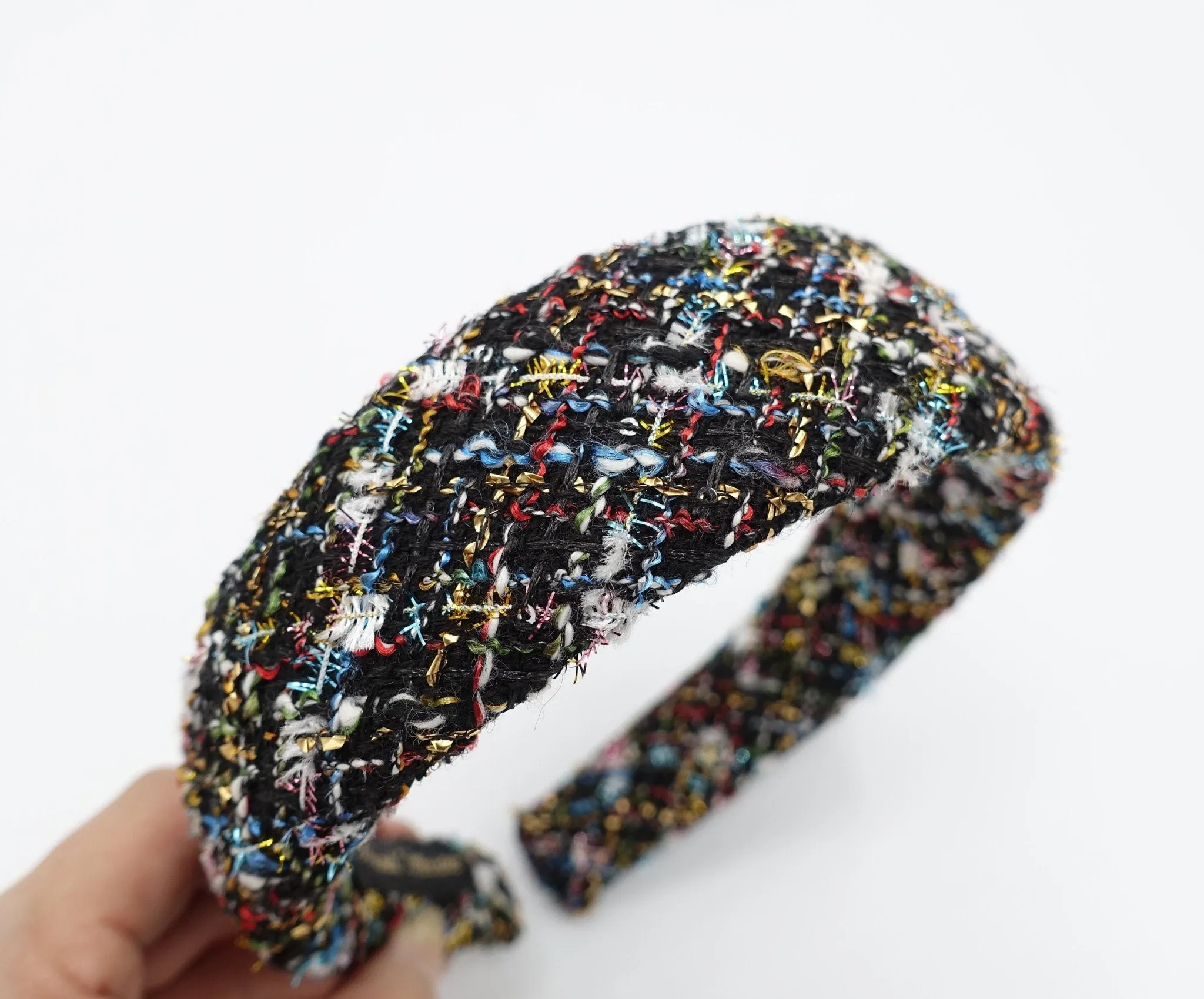 rainbow tweed headband padded multi-colored hairband Autumn Winter headband for Women