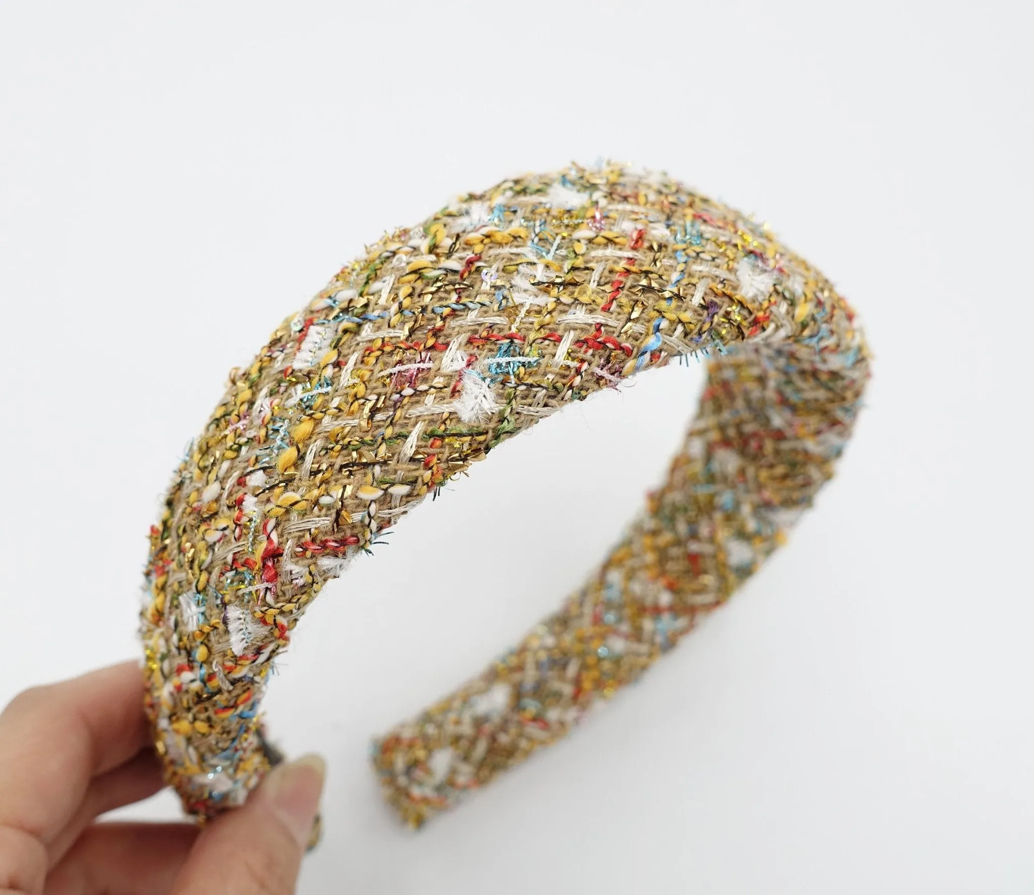 rainbow tweed headband padded multi-colored hairband Autumn Winter headband for Women