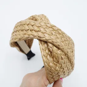 rattan cross headband fabric layered straw hairband Summer holiday hair accessory for women