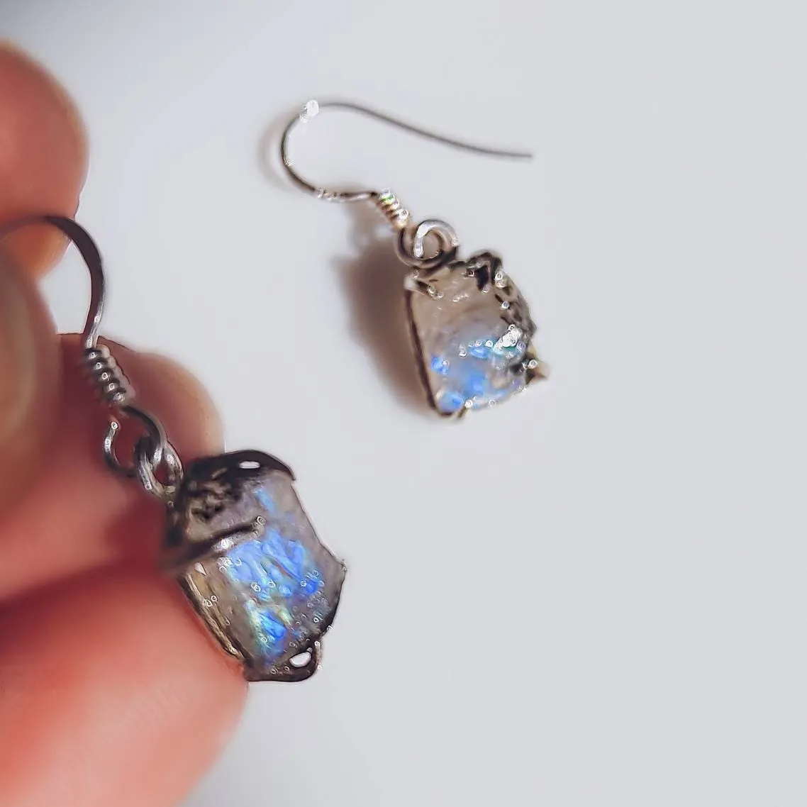 Raw Rainbow Moonstone Crystal Earrings