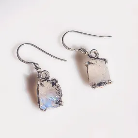 Raw Rainbow Moonstone Crystal Earrings