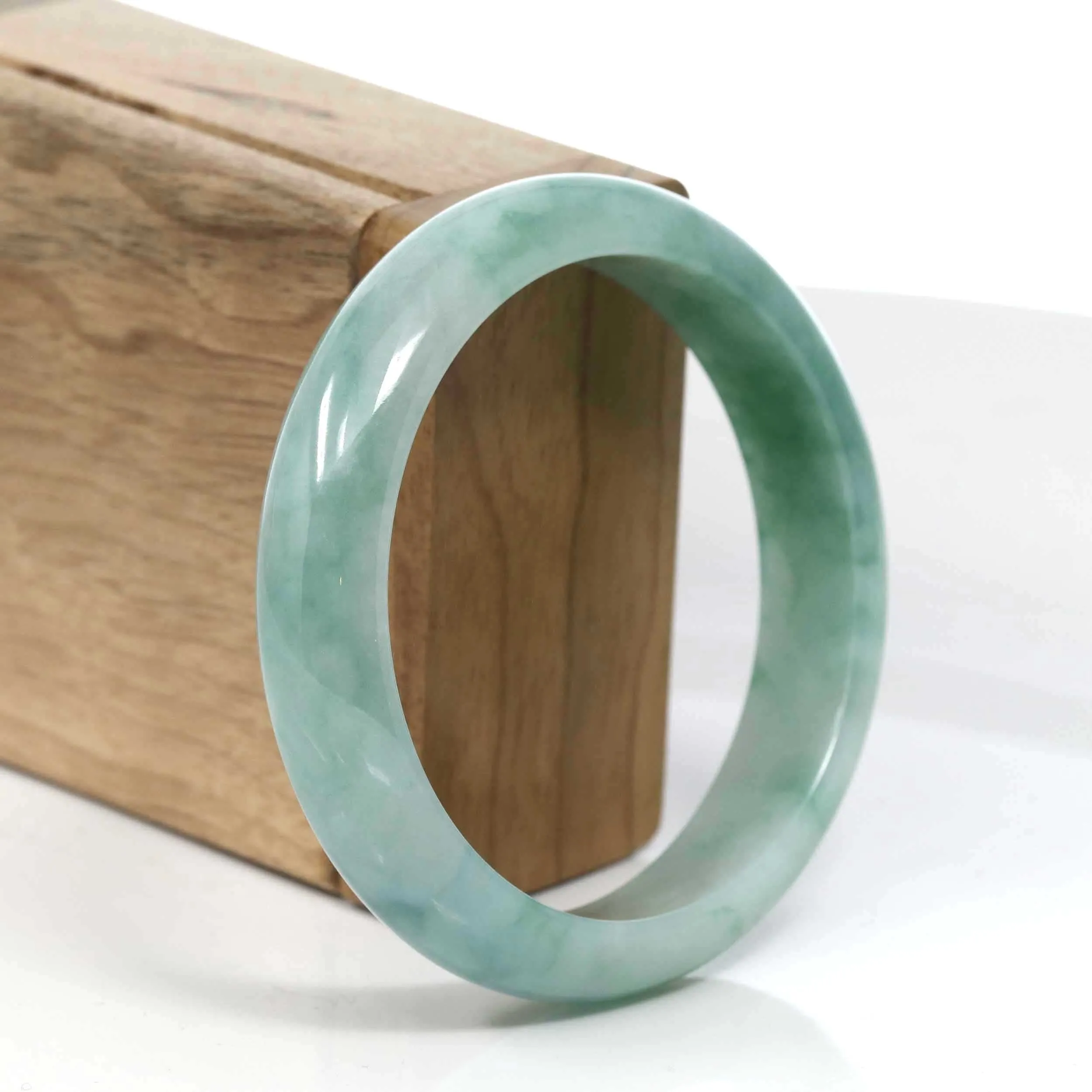 RealJade® Co. Blue-Green Classic Real Jadeite Jade Bangle Bracelet (59.61mm) #390