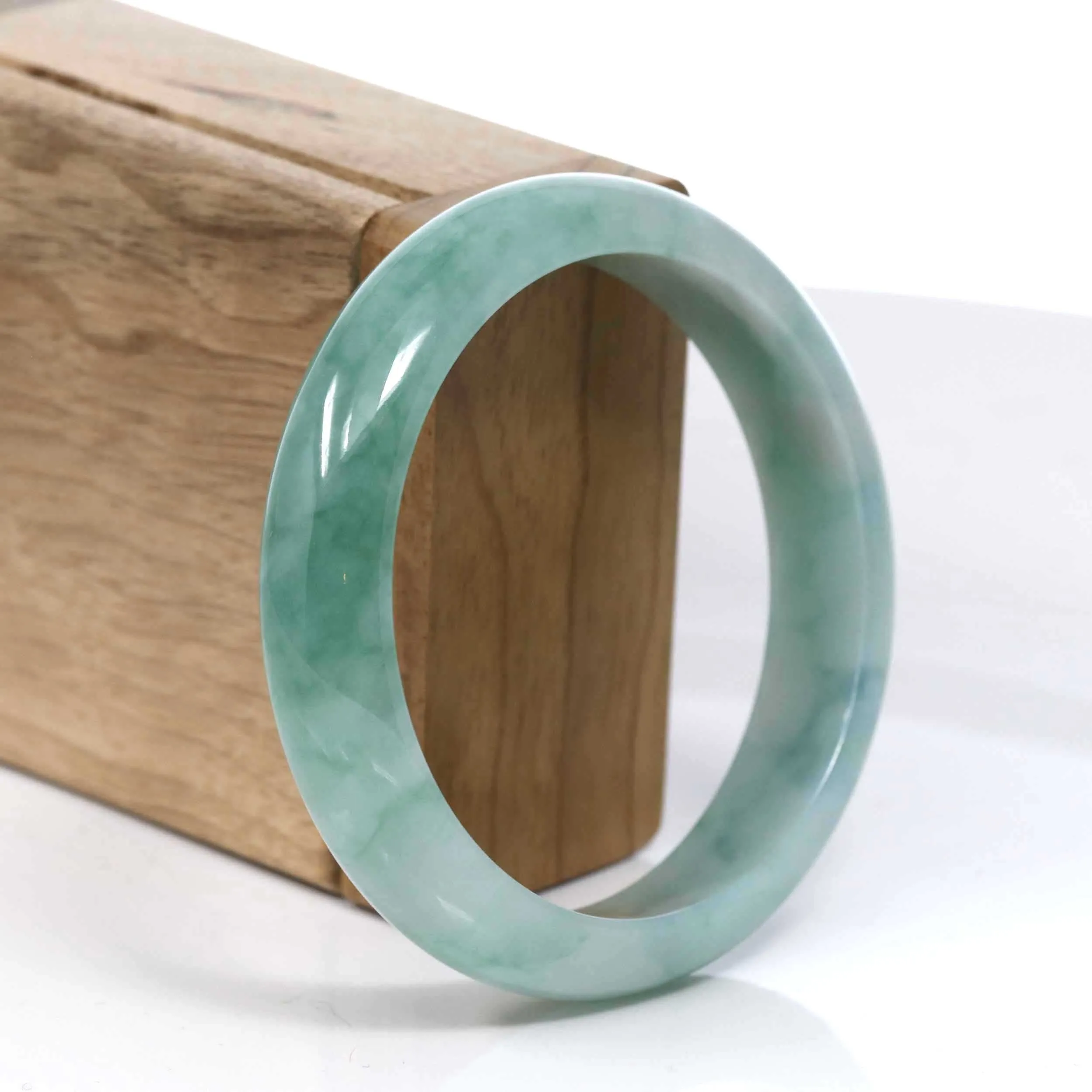 RealJade® Co. Blue-Green Classic Real Jadeite Jade Bangle Bracelet (59.61mm) #390