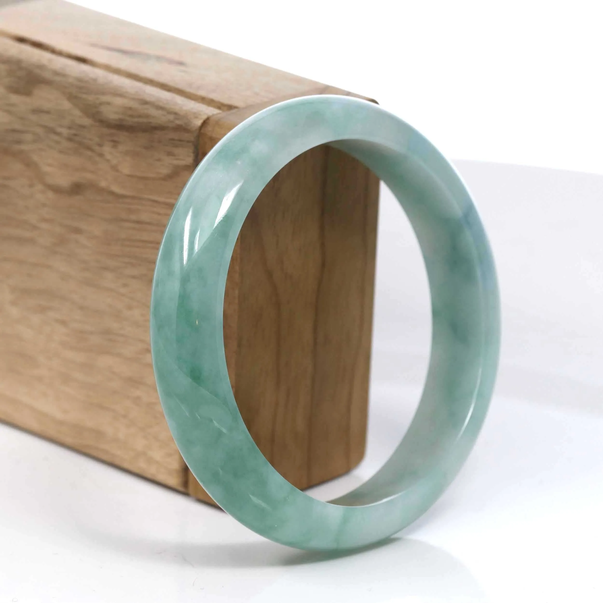 RealJade® Co. Blue-Green Classic Real Jadeite Jade Bangle Bracelet (59.61mm) #390