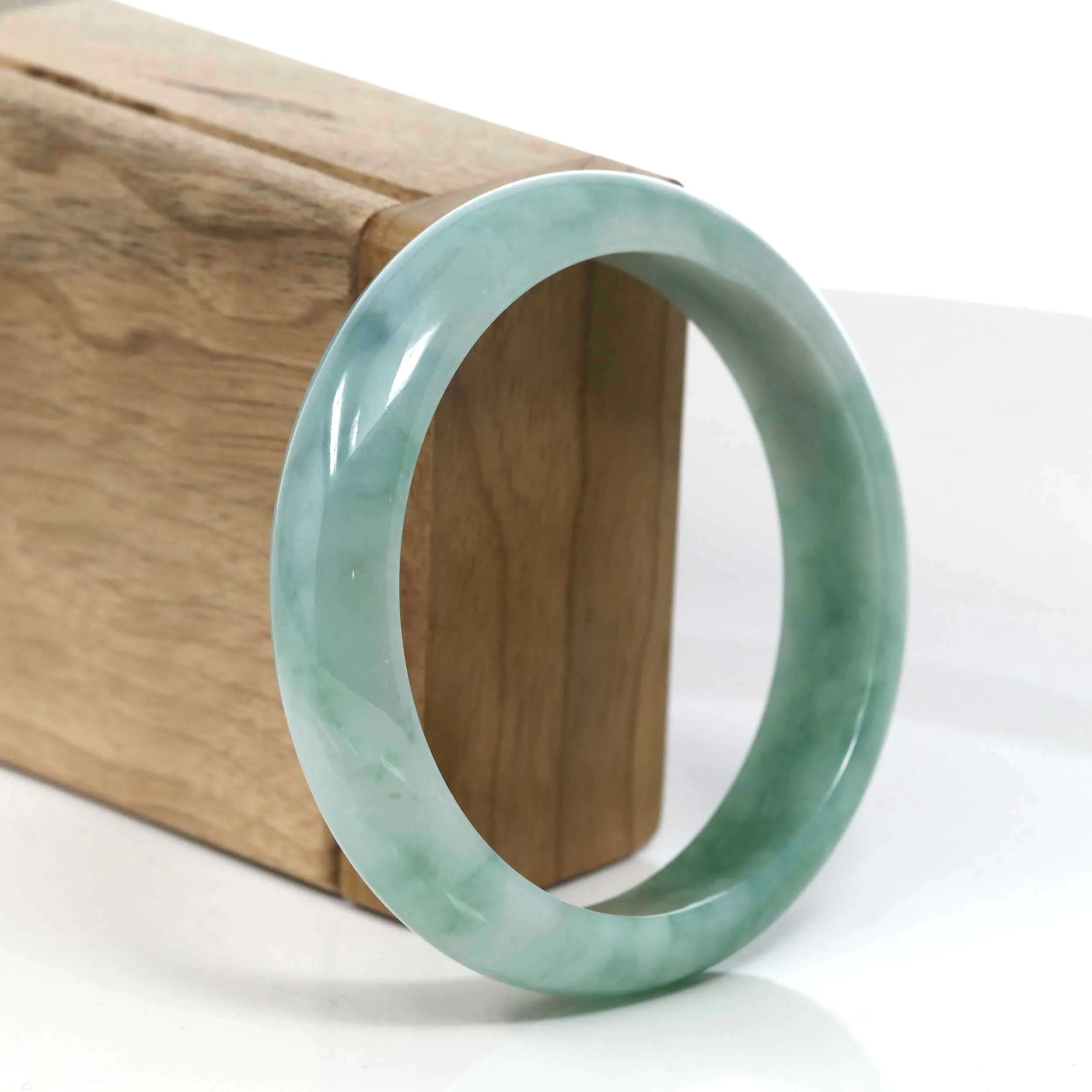 RealJade® Co. Blue-Green Classic Real Jadeite Jade Bangle Bracelet (59.61mm) #390