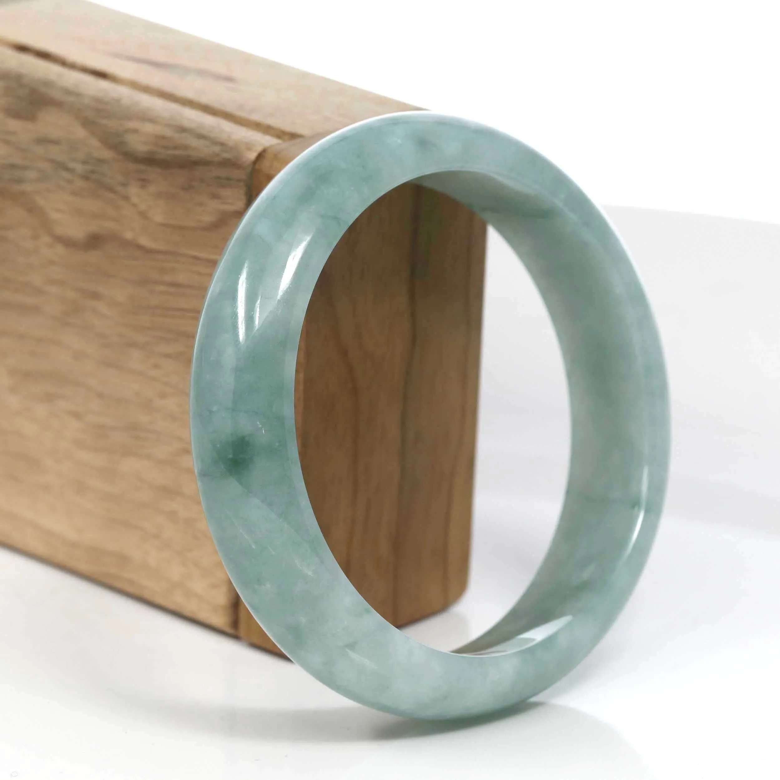 RealJade® Co. Blue-Green Classic Real Jadeite Jade Bangle Bracelet (60.47mm) #393