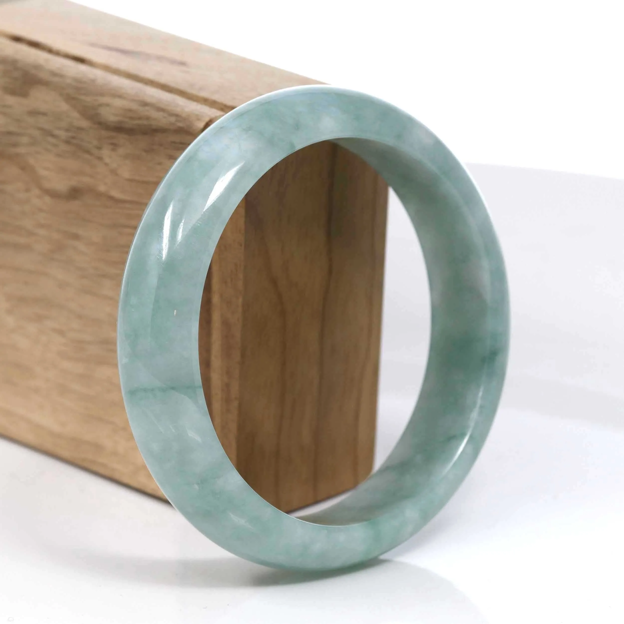 RealJade® Co. Blue-Green Classic Real Jadeite Jade Bangle Bracelet (60.47mm) #393