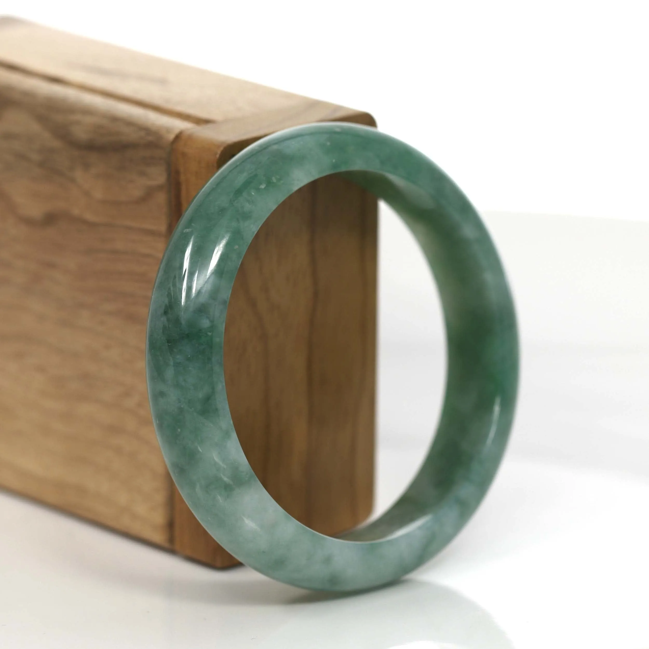 RealJade® Co. Blue-Green Natural Jadeite Jade Bangle Bracelet (55.53mm) #885