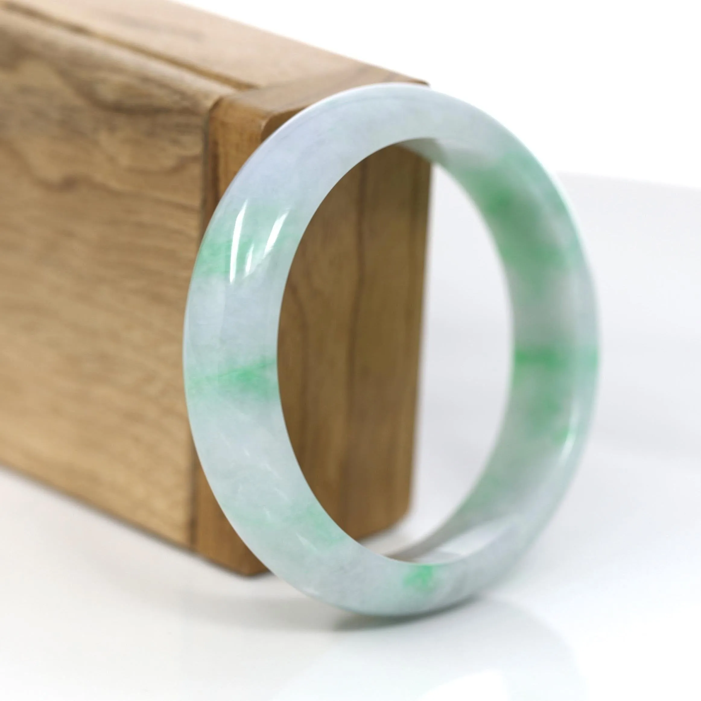 RealJade® Co. "Classic Bangle" Genuine Jadeite Jade Lavender Green Bangle Bracelet (57.04mm)#372