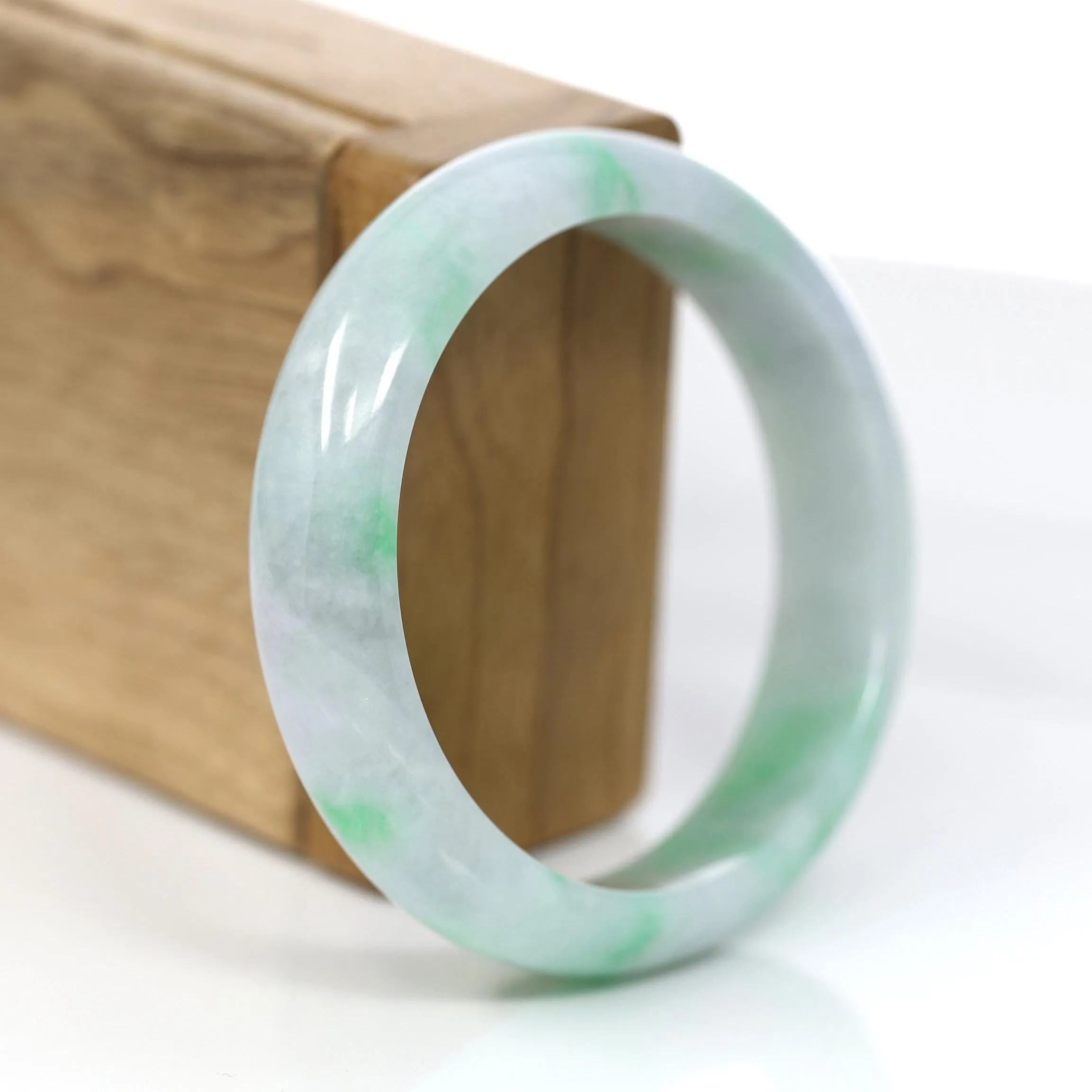 RealJade® Co. "Classic Bangle" Genuine Jadeite Jade Lavender Green Bangle Bracelet (57.04mm)#372