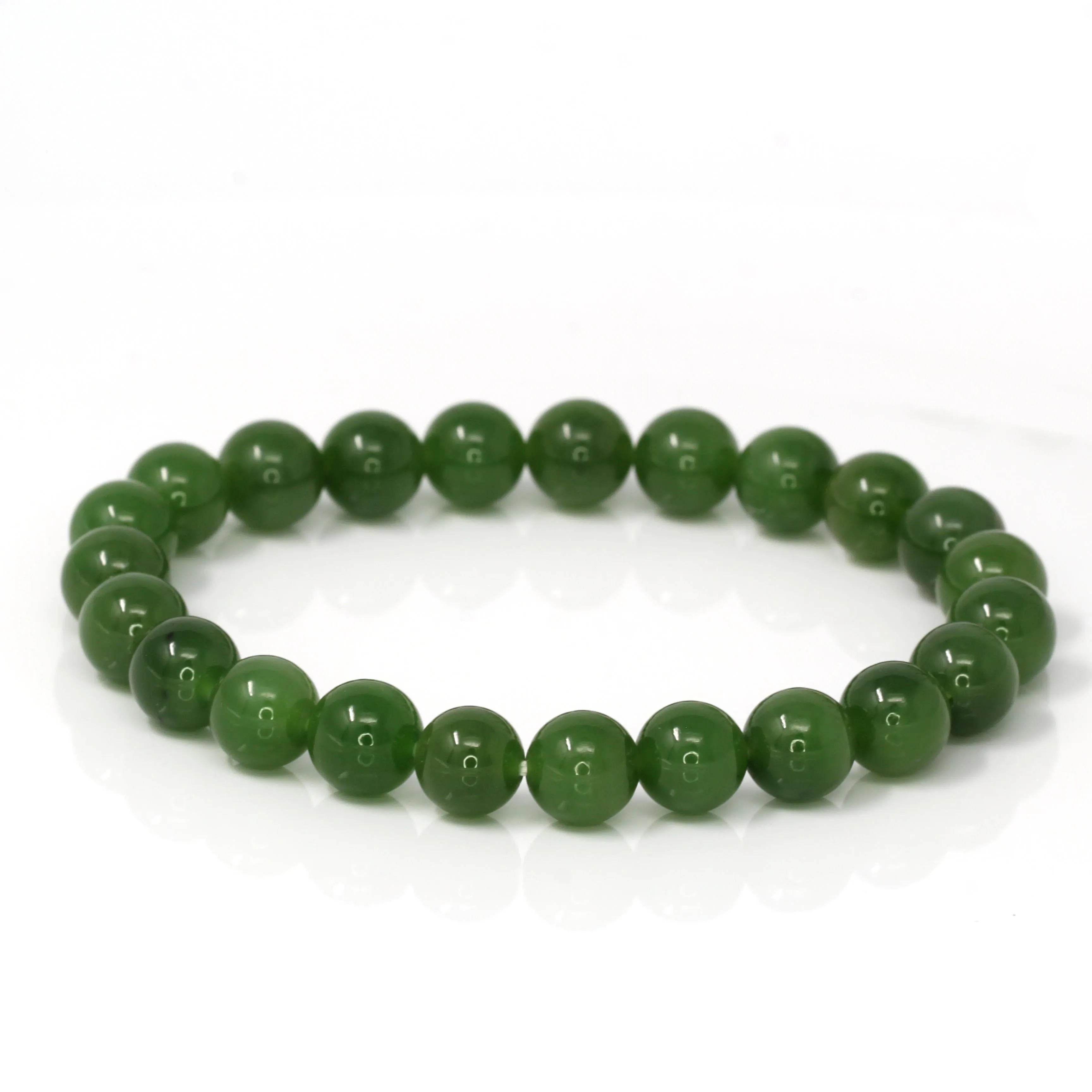 RealJade® Genuine Green Nephrite Jade Round Beads Bracelet Bangle ( 8mm )