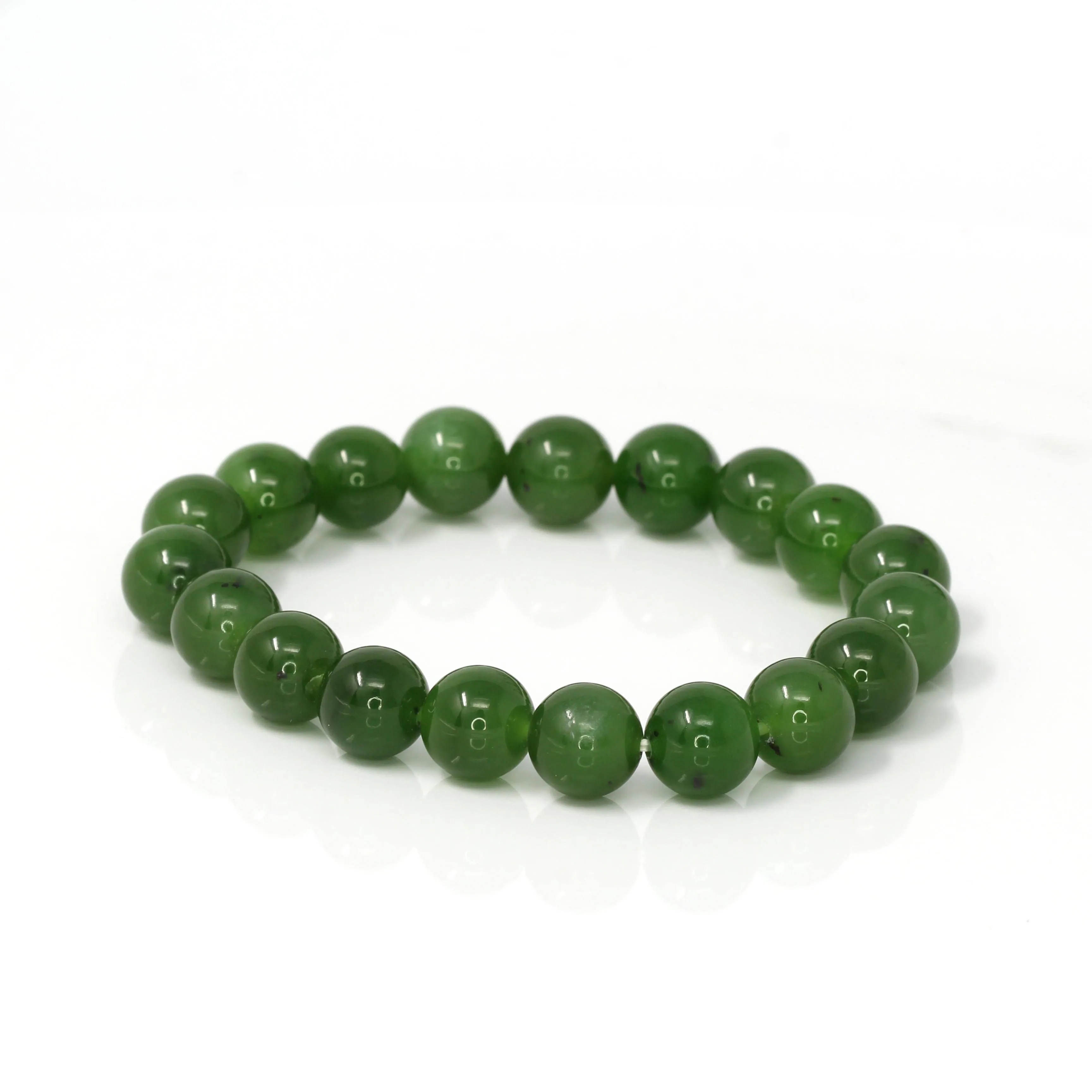 RealJade® Genuine Green Nephrite Jade Round Beads Bracelet Bangle ( 8mm )