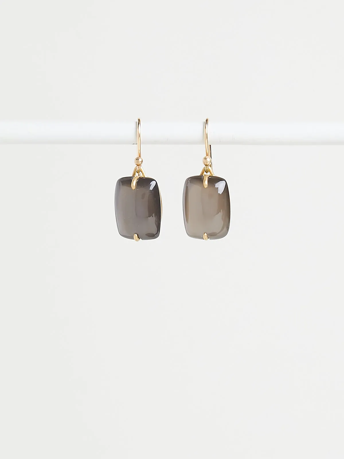 Rectangular Grey Moonstone Pillow Earrings in 18k Yellow Gold