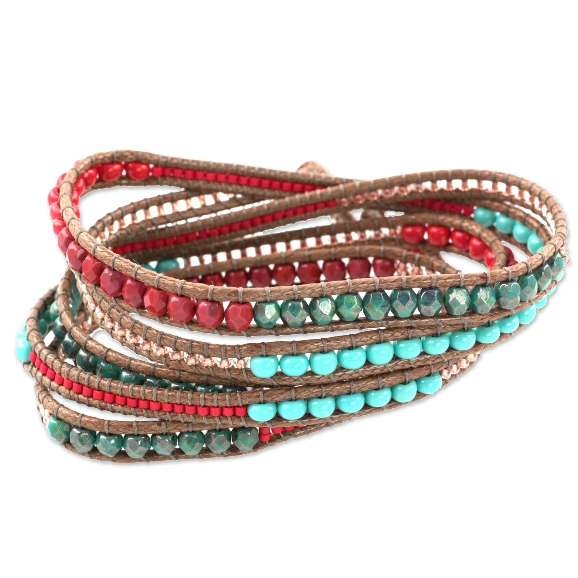 Red Brown Wrap Bracelet from Artisan Crafted Beaded Jewelry - Fresh Achiote | NOVICA