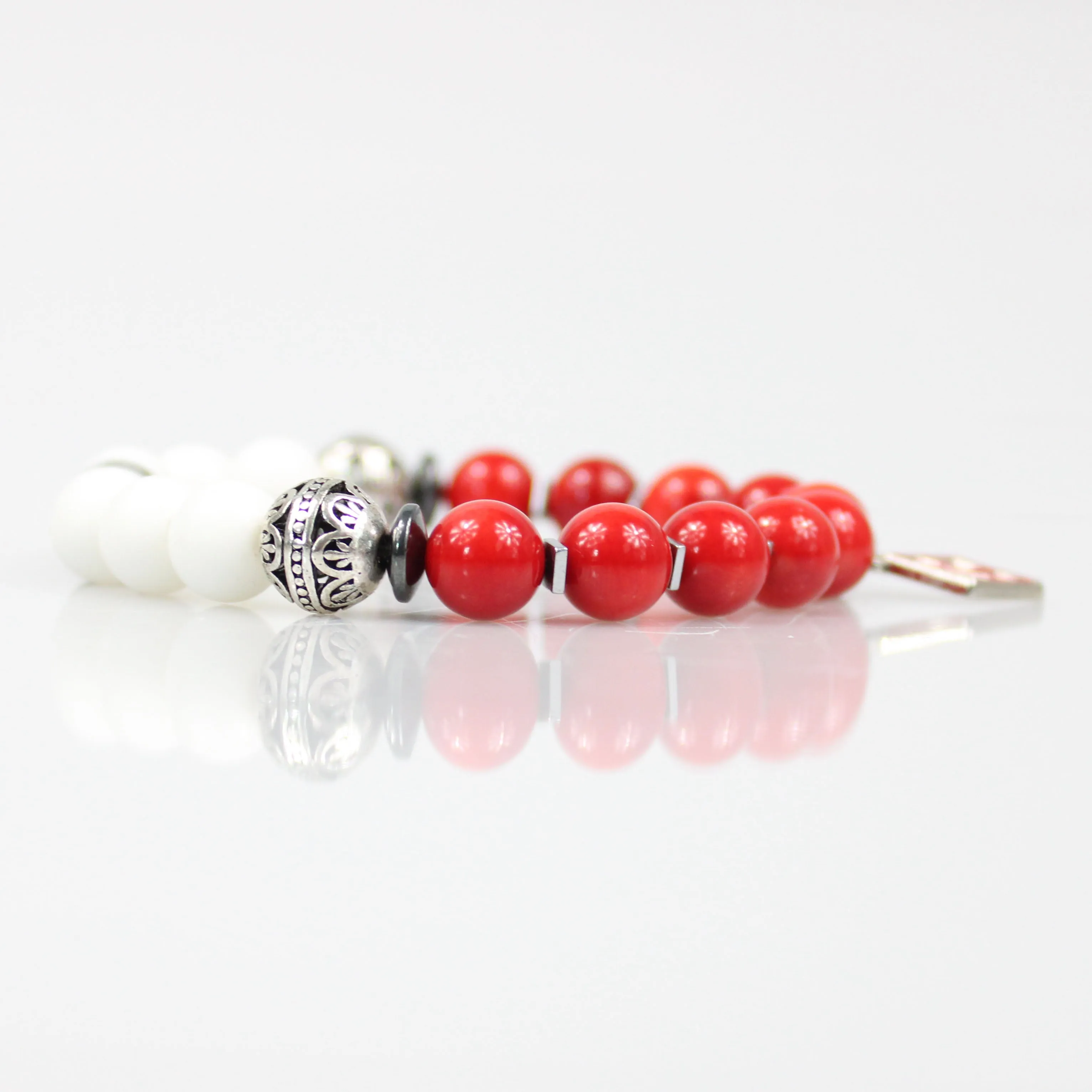 Red Kappa Floating Diamond Bead Bracelet