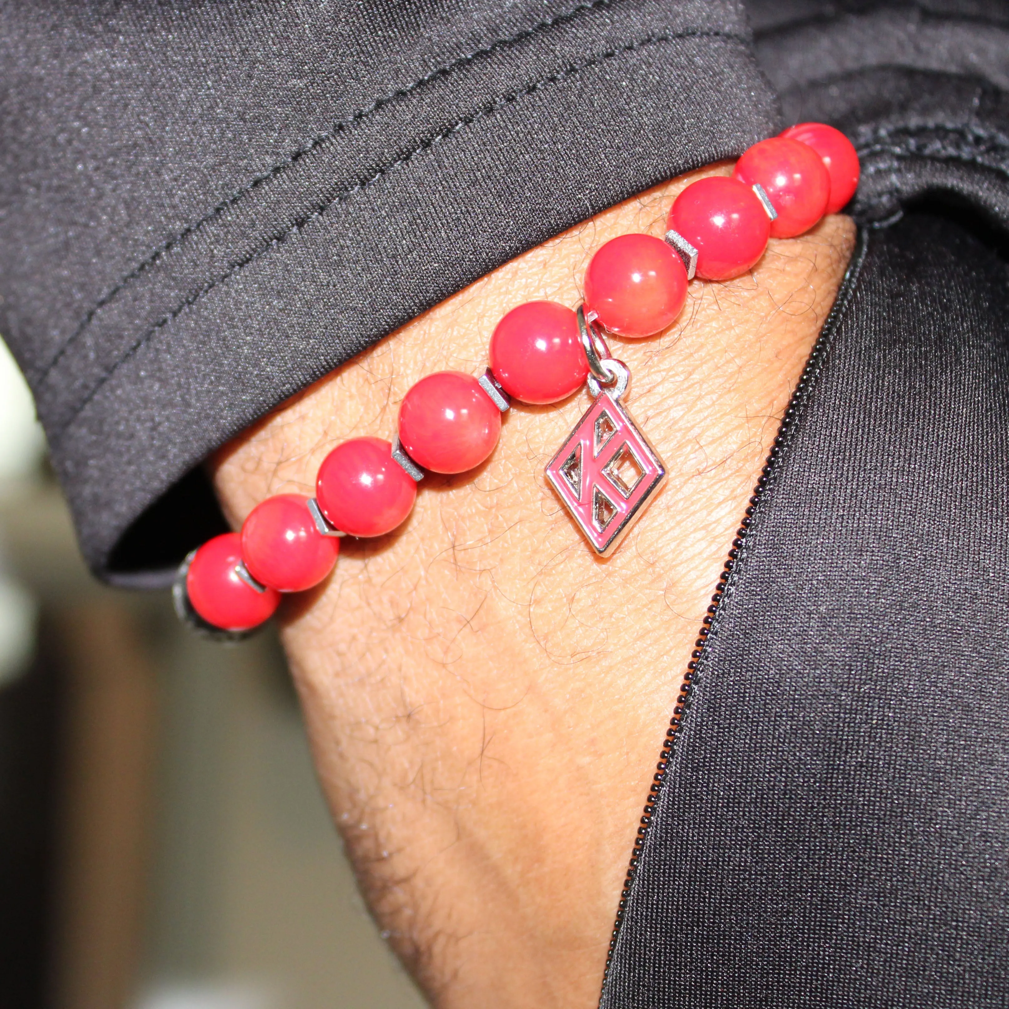 Red Kappa Floating Diamond Bead Bracelet