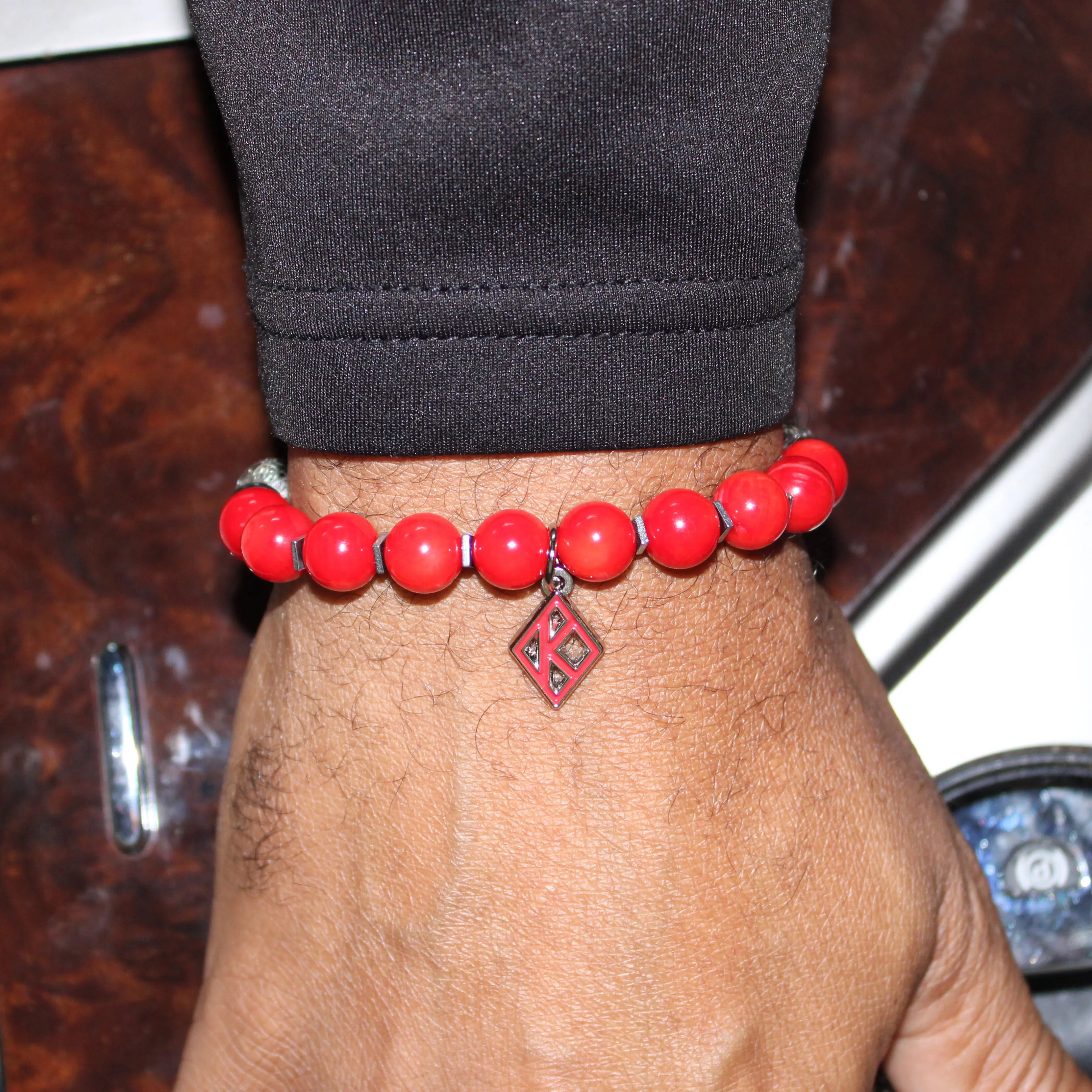 Red Kappa Floating Diamond Bead Bracelet