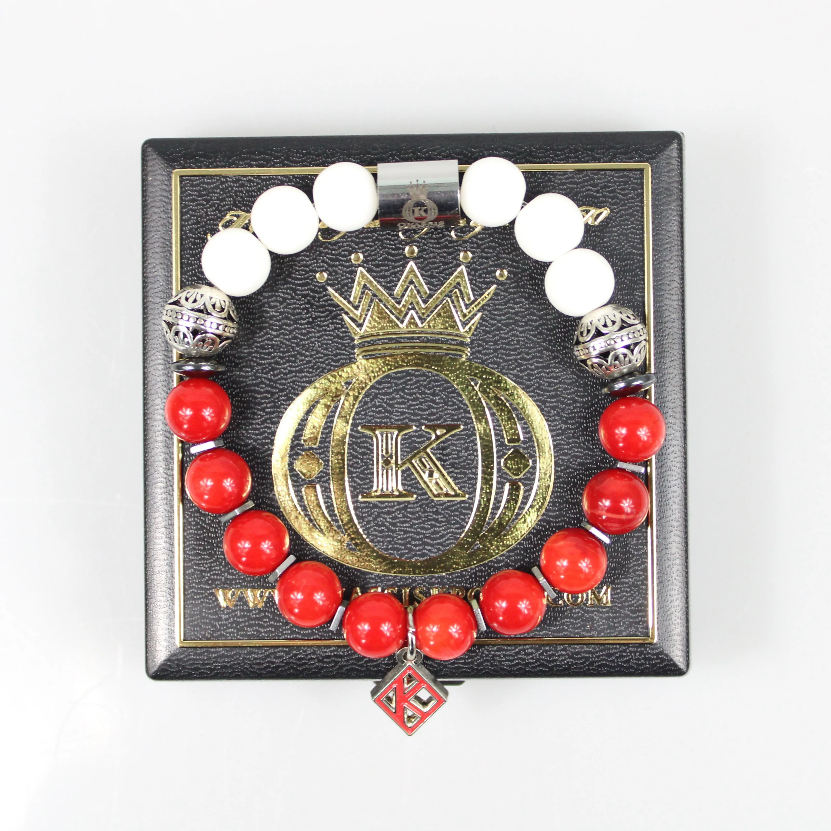 Red Kappa Floating Diamond Bead Bracelet