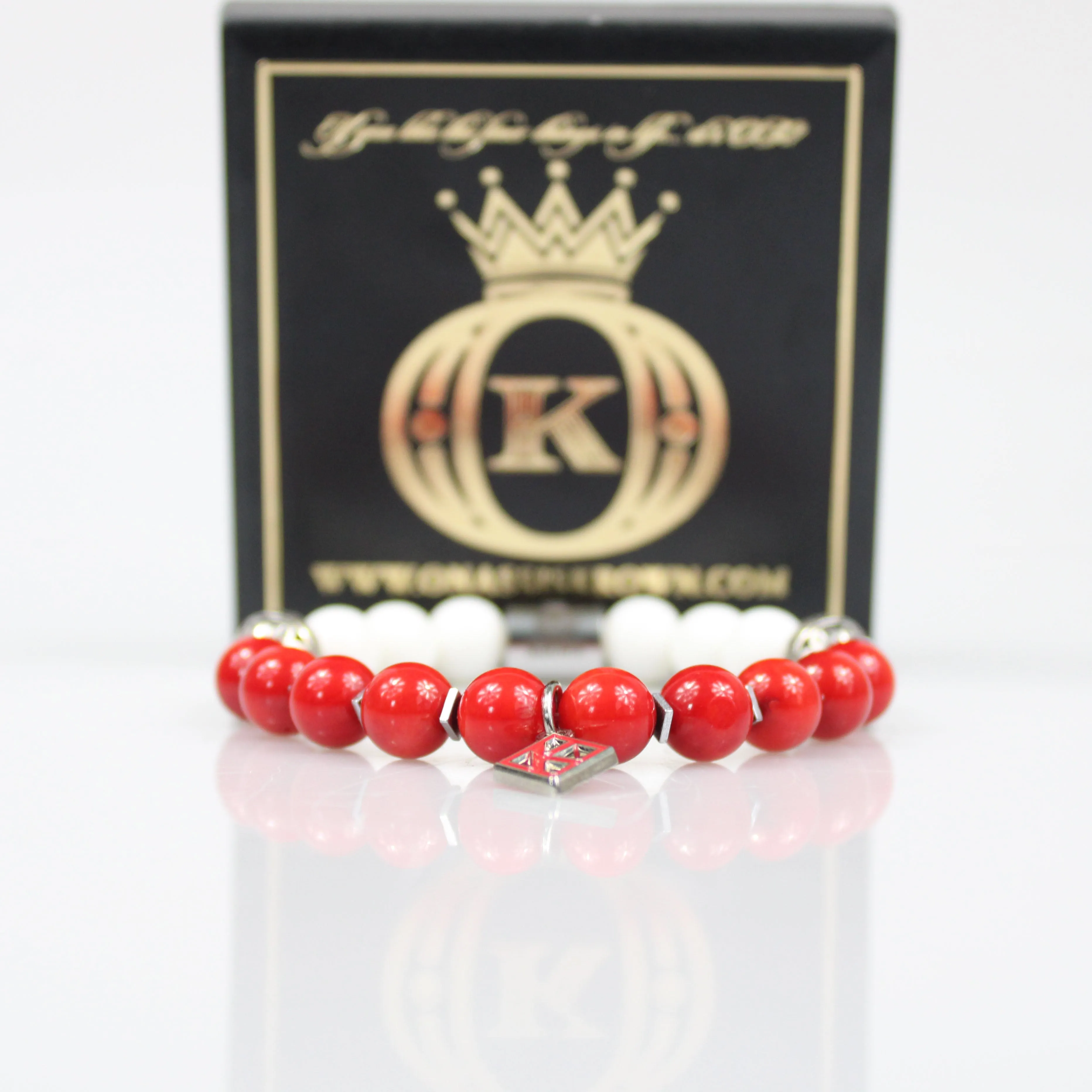 Red Kappa Floating Diamond Bead Bracelet